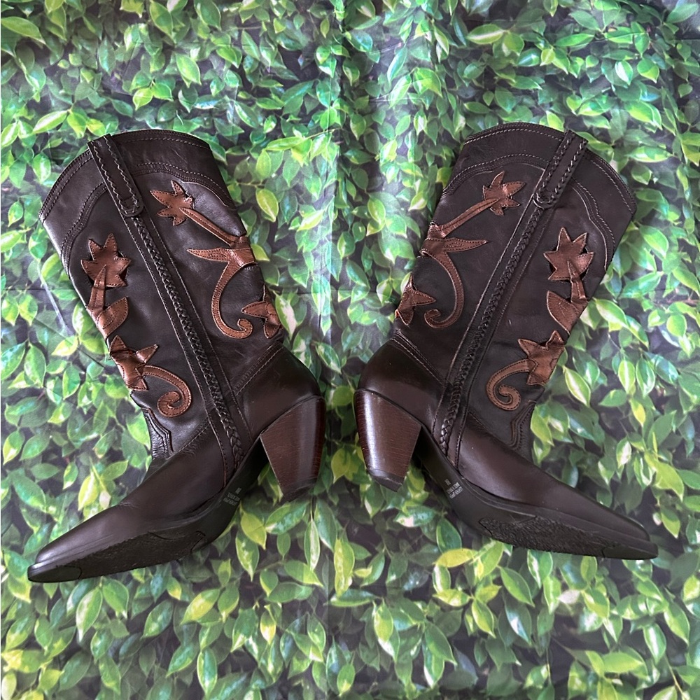 White Mountain Dark Brown + Bronze Leather Western Heeled Boots - Picture 7 of 15